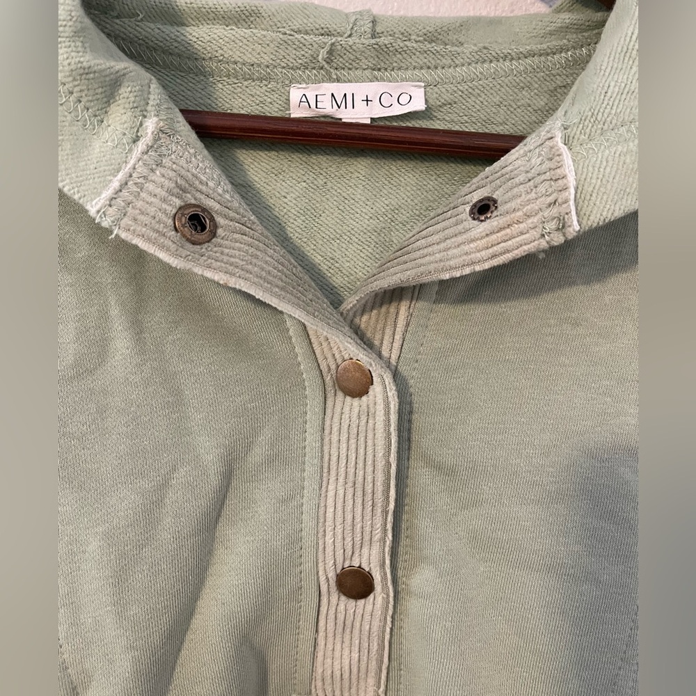 Olive Green Women's Oversized Hoodie with Button Accents - Picture 7 of 10